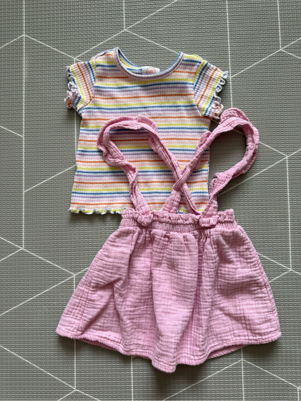 Wonder nation|Baby girl boho set,stripe tee & gauzy pink pinafore skirt/dress•••